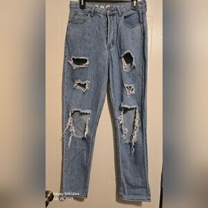 Classic Light Blue Distressed Straight Leg Jeans